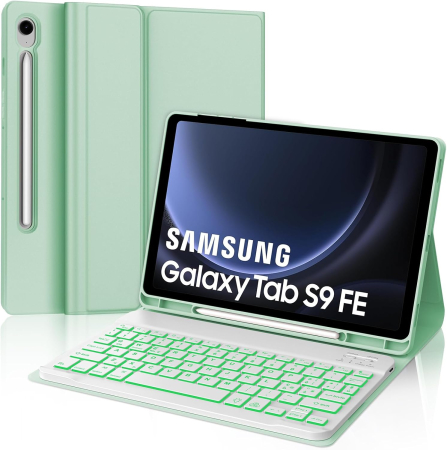 huse tablete - Husă si tastatură cu Iluminare compatibila cu Samsung Tab S9/S10, verde deschis