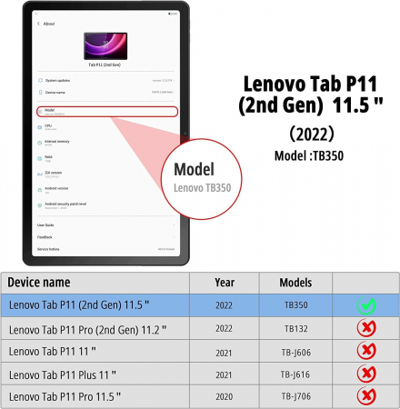 Husă din piele pentru Lenovo Tab P11 2nd Gen 11,5 inch TB350FU/TB350XU 2022 cu stilou inclus-Rosie [1]