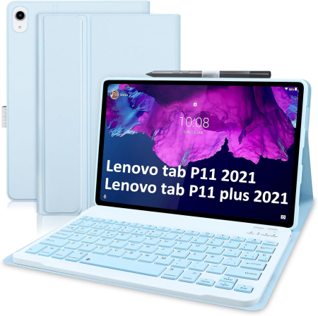 huse tablete - Husă din piele pentru Lenovo Tab P11 2021 TB-J606 și  Plus 2021 TB-J607 cu tastatură SlimShell de 11"