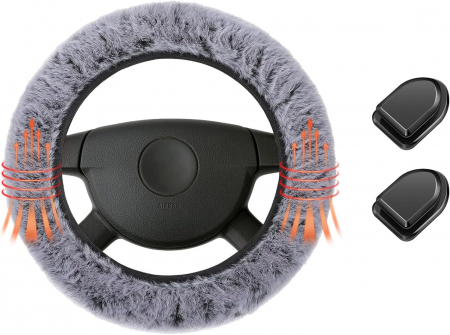 ACCESORII AUTO - Husa elastica de volan, gri, din plus pentru iarna/vara set cu 2 carlige adezive