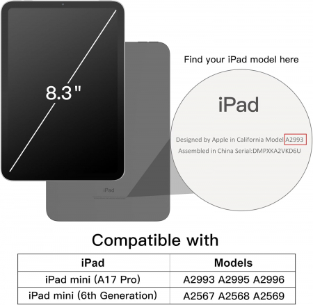 Husă iPad Mini (A17 Pro, model 2024, generația a 7-a) / Mini 6 (modelul 2021, generația a 6-a), carcasă tare spate, atingere moale (Negru) [1]