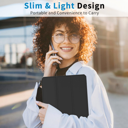Husă iPad Pro 11 inch M4 2024, cu suport pentru creion, suport triplu din piele PU, cu Auto Wake Sleep-neagra [6]