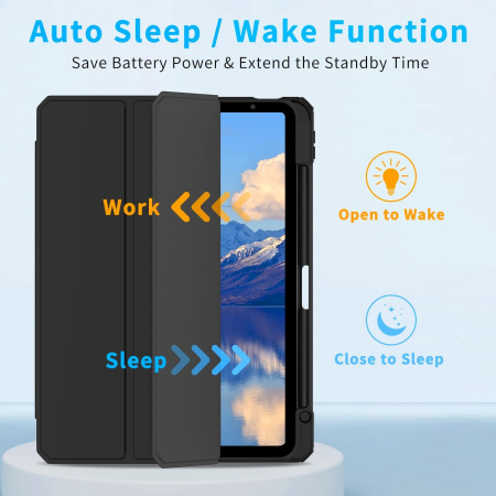 Husă iPad Pro 11 inch M4 2024, cu suport pentru creion, suport triplu din piele PU, cu Auto Wake Sleep-neagra [5]