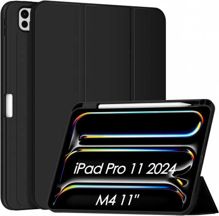 huse protectie - Husă iPad Pro 11 inch M4 2024, cu suport pentru creion, spate plin, cu Auto Wake Sleep-neagra