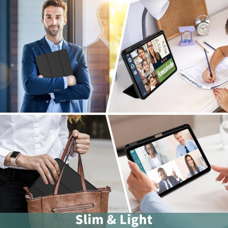 Husă iPad Pro 11 inch M4 2024, cu suport pentru creion, spate plin, cu Auto Wake Sleep-neagra [6]