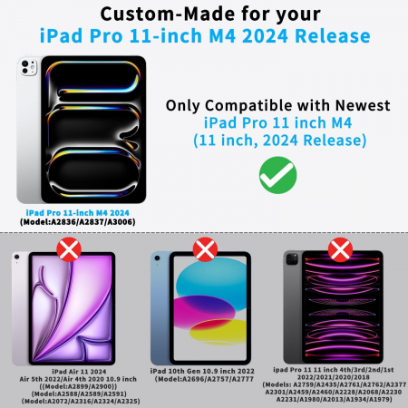Husă iPad Pro 11 inch M4 2024, cu suport pentru creion, spate plin, cu Auto Wake Sleep-neagra [1]