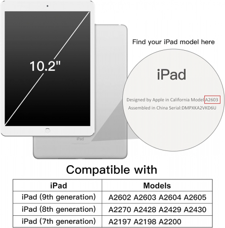 Husă pentru iPad 10,2 inchi a 9-a a 8-a a 7-a generație, 2021 2020 2019, carcasă din spate tare, cu suport pentru tabletă la atingere moale, trezire automată neagră [1]
