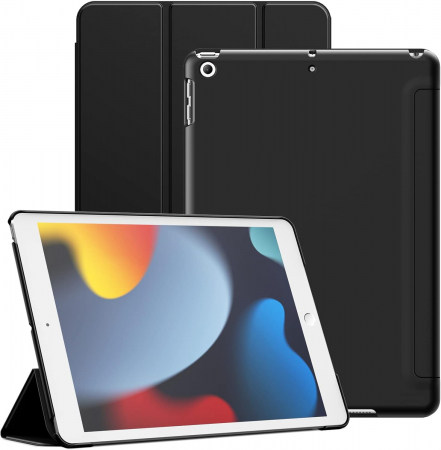 huse protectie - Husă pentru iPad 10,2 inchi a 9-a a 8-a a 7-a generație, 2021 2020 2019, carcasă din spate tare, cu suport pentru tabletă la atingere moale, trezire automată neagră