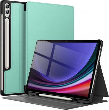 huse tablete - Husa pentru Samsung Galaxy Tab S10 Plus / Tab S9 Plus 12.4-inch cu suport pentru stilou, protecție Slim Folio Stand, vizualizare multi-Anulge Verde deschis