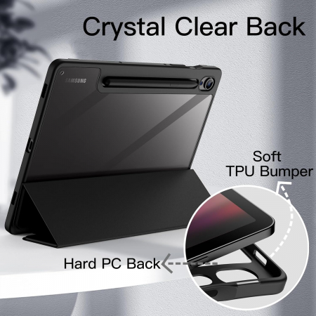 Husa pentru Samsung Galaxy Tab S9 11-inch cu suport de stilou, transparenta spate, neagra [2]