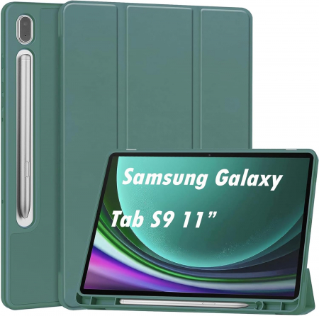 huse tablete - Husa pentru Samsung Galaxy Tab S9 11-inch cu suport de stilou, Verde inchis