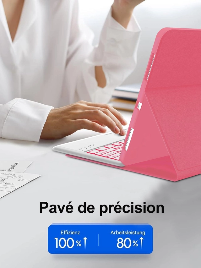 Husa cu tastatură pentru tableta iPad Air 11 inch M3 2025 si Air 11 inch M2 2024 cu Auto Sleep Wake Roz [1]