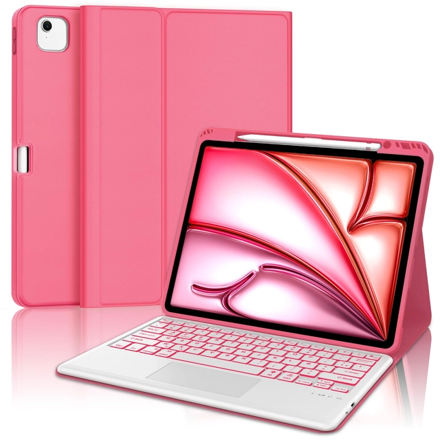 huse tablete - Husa cu tastatură pentru tableta iPad Air 11 inch M3 2025 si Air 11 inch M2 2024 cu Auto Sleep Wake Roz