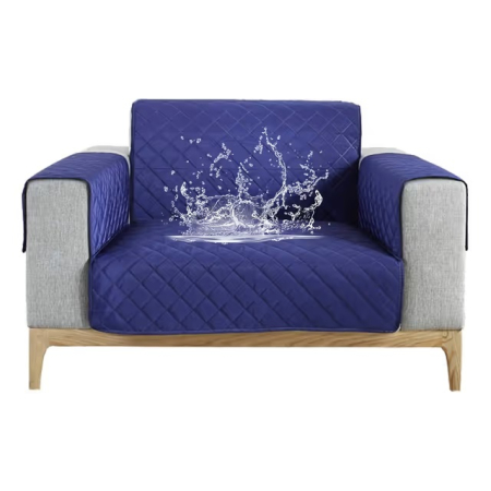 huse canapele - Husa albastra pentru fotoliu, cu protectie cotiere, moale, lavabila