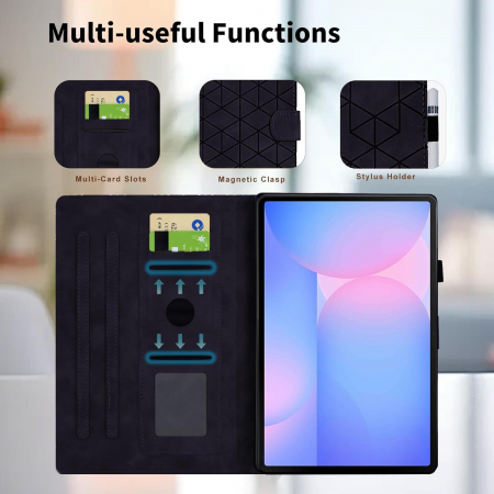 Husă Samsung Galaxy Tab A8 10.5 inch 2021 (SM-X200/X205/X207) din piele PU, cu suport cu buzunar pentru card, Negru [3]