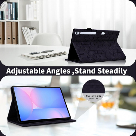 Husă Samsung Galaxy Tab A8 10.5 inch 2021 (SM-X200/X205/X207) din piele PU, cu suport cu buzunar pentru card, Negru [1]