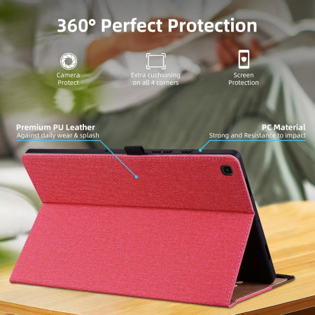 Husă Samsung Galaxy Tab A6 10.1 inch 2016 SM-T580/T585 din piele PU, cu suport cu buzunar pentru card, rosie [3]