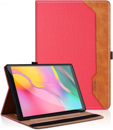 huse tablete - Husă Samsung Galaxy Tab A6 10.1 inch 2016 SM-T580/T585 din piele PU, cu suport cu buzunar pentru card, rosie