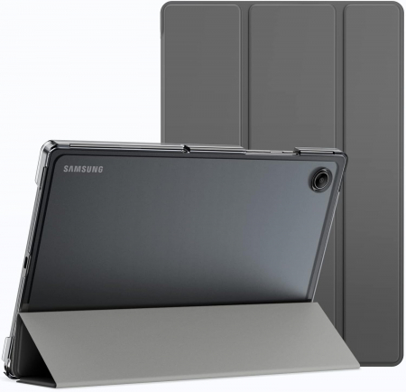 huse protectie - Husă Samsung Galaxy Tab A8 10,5 inch 2021 (SM-X200/X205/X207), subțire, translucidă, cu suport foliar, trezire automată Gri