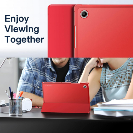 Husă Samsung Galaxy Tab A8 10.5 inch 2021 (SM-X200/X205/X207), subțire, translucidă, cu suport pliabil, pentru trezire/somn automat (Roșu) [7]