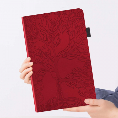 Husă Samsung Galaxy Tab A8 10.5 inch 2021 (SM-X200/X205/X207) din piele PU, cu suport cu buzunar pentru card, rosie Copacul vietii [5]