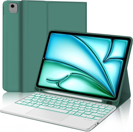 ACCESORII TELEFOANE - Husă si tastatură compatibil cu iPad Air 11" M2/M3, iluminata 7 culori – Verde închis