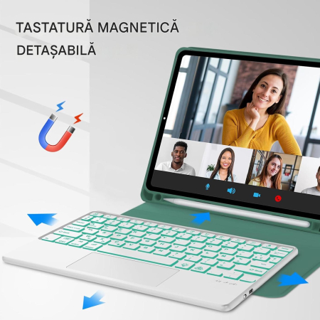 Husă si tastatură compatibil cu iPad Air 11" M2/M3, iluminata 7 culori – Verde închis [2]
