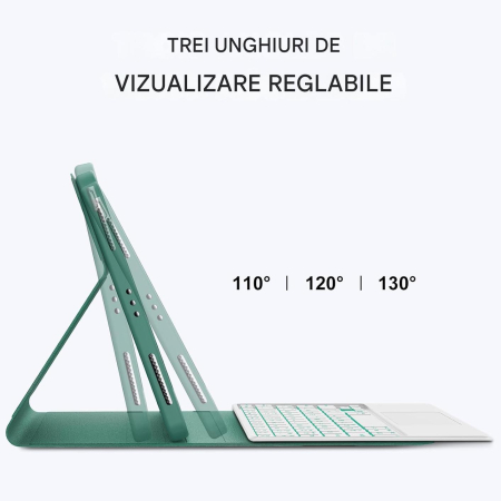 Husă si tastatură compatibil cu iPad Air 11" M2/M3, iluminata 7 culori – Verde închis [3]