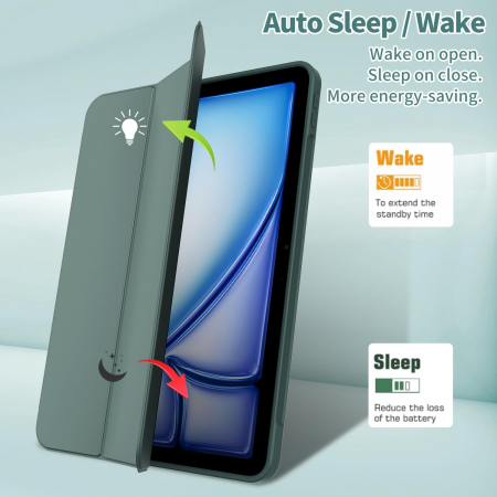 Husa tableta iPad Air 11 inch 2024 M2/ iPad Air 5/4 (2022/2020 10.9 inch) cu Auto Sleep Wake verde inchis [5]