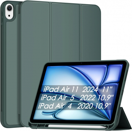 huse tablete - Husa tableta iPad Air 11 inch 2024 M2/ iPad Air 5/4 (2022/2020 10.9 inch) cu Auto Sleep Wake verde inchis