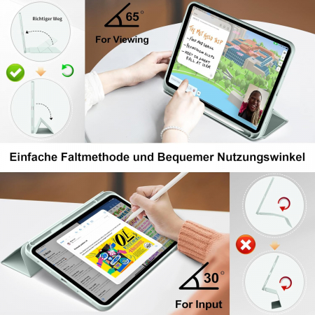 Husa tableta iPad Air 11 inch M2, Air 6 11 inch 2024/a 5-a generație (10,9 inch, 2022/2020) cu Auto Sleep Wake Verde deschis [5]