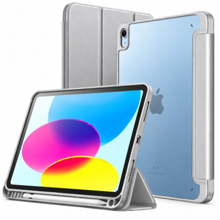 huse tablete - Husa argintie tableta iPad 10 10,9 inchi, model 2022, generația a 10-a cu suport pentru creion