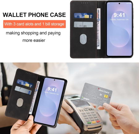 Husa piele PU compatibila cu Samsung Galaxy Edge 5G+Protector de Ecran, Clapă Magnetică, Anti-Vibrații [5]