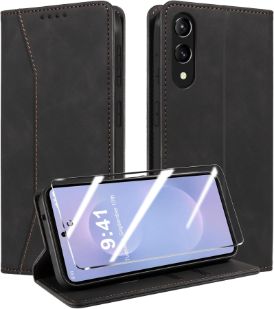 ACCESORII TELEFOANE - Husa piele PU compatibila cu Samsung Galaxy Edge 5G+Protector de Ecran, Clapă Magnetică, Anti-Vibrații