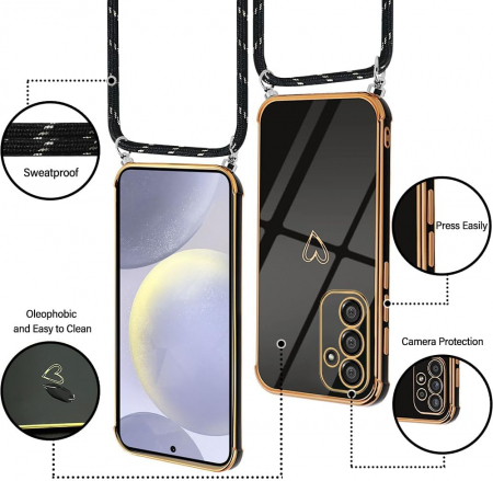 Husa din silicon moale compatibila cu Samsung Galaxy S24 Plus cu șnur, neagra [2]