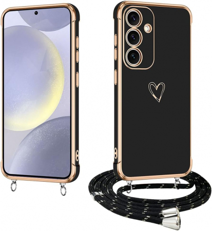 huse protectie - Husa din silicon moale compatibila cu Samsung Galaxy S24 Plus cu șnur, neagra