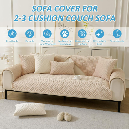 Husa universala crem anti-alunecare, protector de canapea cu textura groasa 70x90 cm [2]