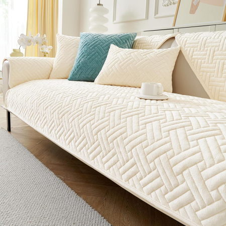 huse canapele - Husa universala alba anti-alunecare, protector de canapea cu textura groasa 90x90 cm