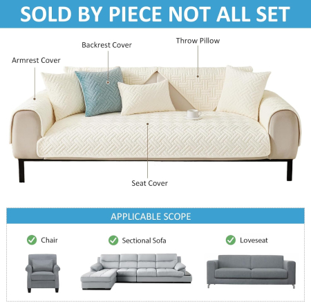 Husa universala alba anti-alunecare, protector de canapea cu textura groasa 90x90 cm [3]