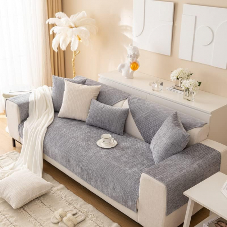 Husa universală anti-alunecare, protector de canapea solid cu textura groasă 70x90 cm, gri deschis [3]
