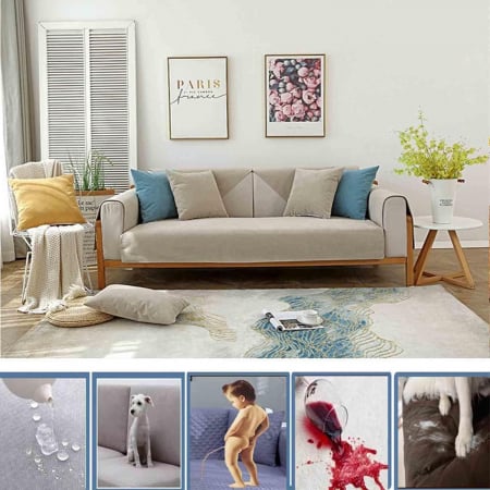 Husa universală anti-alunecare, protector de canapea solid cu textura groasă 100x100 cm, crem deschis [2]