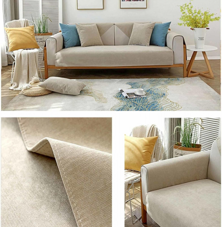 Husa universală anti-alunecare, protector de canapea solid cu textura groasă 100x100 cm, crem deschis [1]