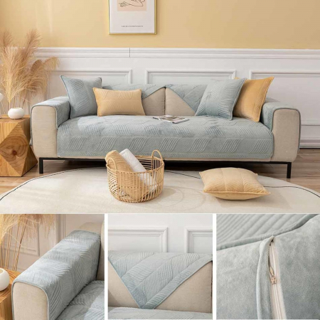 Husa universală anti-alunecare, protector de canapea solid cu textura groasă 90x90 cm, gri deschis [4]