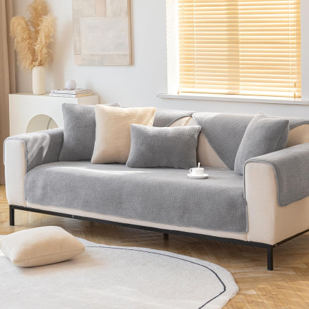 Husa universala anti-alunecare, protector de canapea solid cu textura groasa 70x120 cm, gri deschis [3]