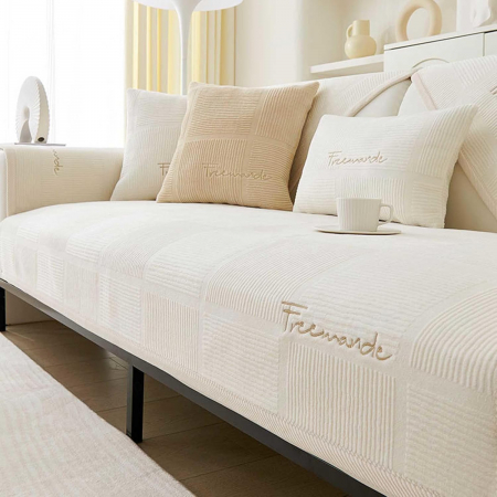 ACCESORII CASA - Husa universală anti-alunecare, protector de canapea solid cu textura groasă 70x90 cm, crem deschis