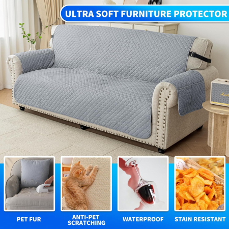 Husa gri impermeabila pentru canapea 2 locuri, lavabilă, cu protectii cotiere [6]