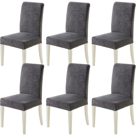 protectii scaune - Huse elastice pentru scaun, din catifea, impermeabile Miulee, set 6 bucăți, gri închis, 38-50x38-50x2,5-10cm