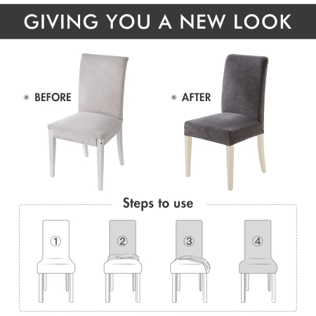 Huse elastice pentru scaun, din catifea, impermeabile Miulee, set 6 bucăți, gri închis, 38-50x38-50x2,5-10cm [5]