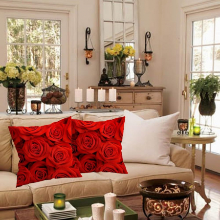 Huse pentru perini ornamentale 45x45 cm, set 2 piese, trandafiri rosii [1]