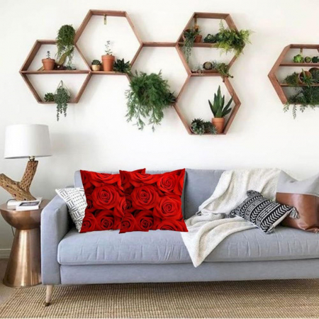 Huse pentru perini ornamentale 45x45 cm, set 2 piese, trandafiri rosii [2]